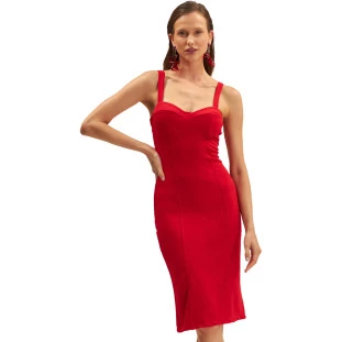 Vestido Onça Preta Corselet Super Mid Ve25 Vermelho Feminino