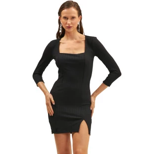Vestido Onça Preta Decote Quadrado Ve25 Preto Feminino
