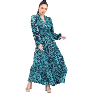 Vestido Onça Preta Boho Longo IV23 Verde Feminino