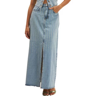 Saia Jeans Onça Preta Longa Ve25 Azul Feminino