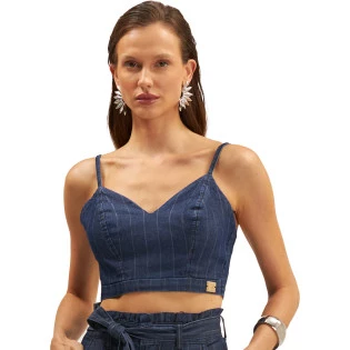 Top Jeans Onça Preta Alça Ve25 Azul Feminino