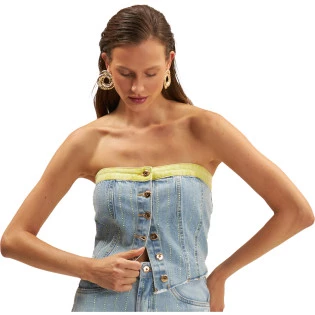 Top Jeans Onça Preta Tomara Que Caia Ve25 Azul Feminino
