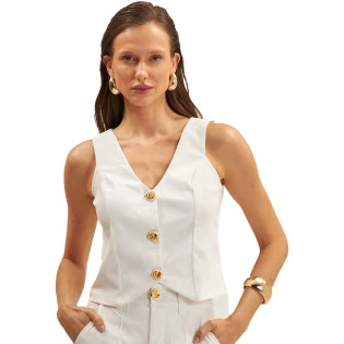 Colete Curto Onça Preta Ve25 Off White Feminino