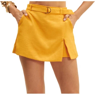 Short Onça Preta Saia Alfaiataria Ve25 Amarelo Feminino