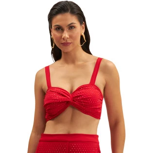 Top Onça Preta Strass Alça Ve25 Vermelho Feminino